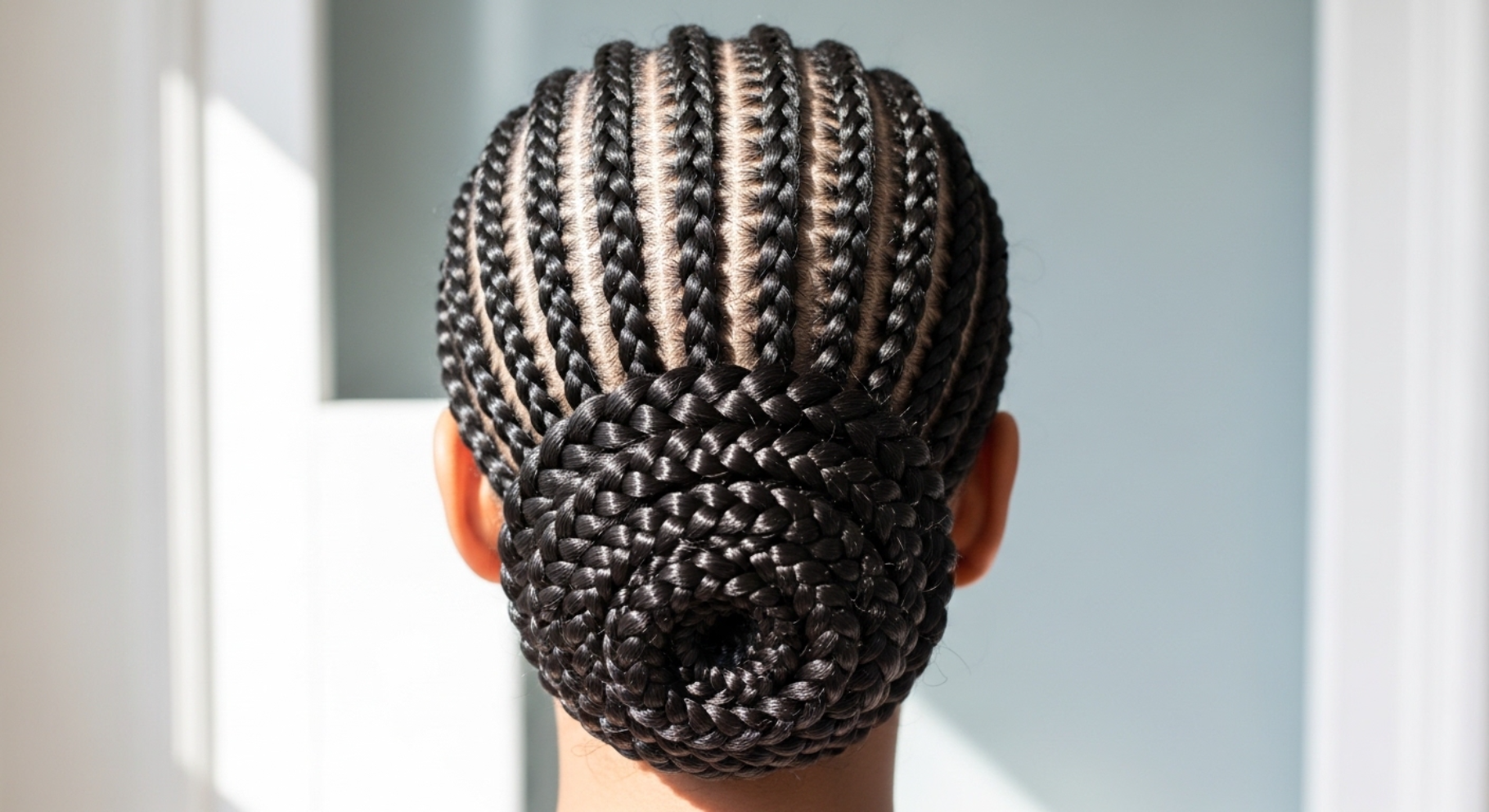 Braided Bun with Middle Part Detail