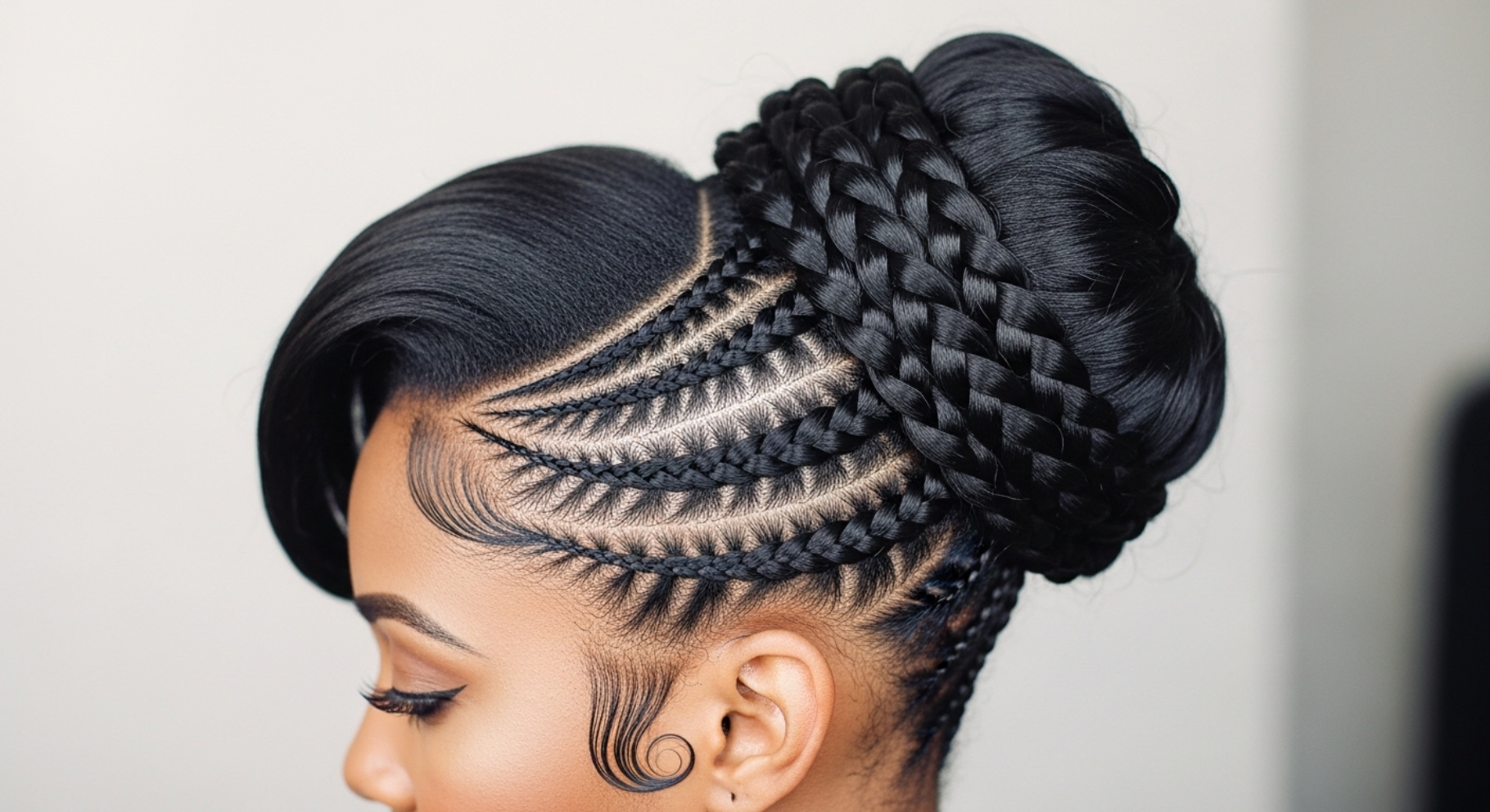 Braided Updo with Curved Part Design