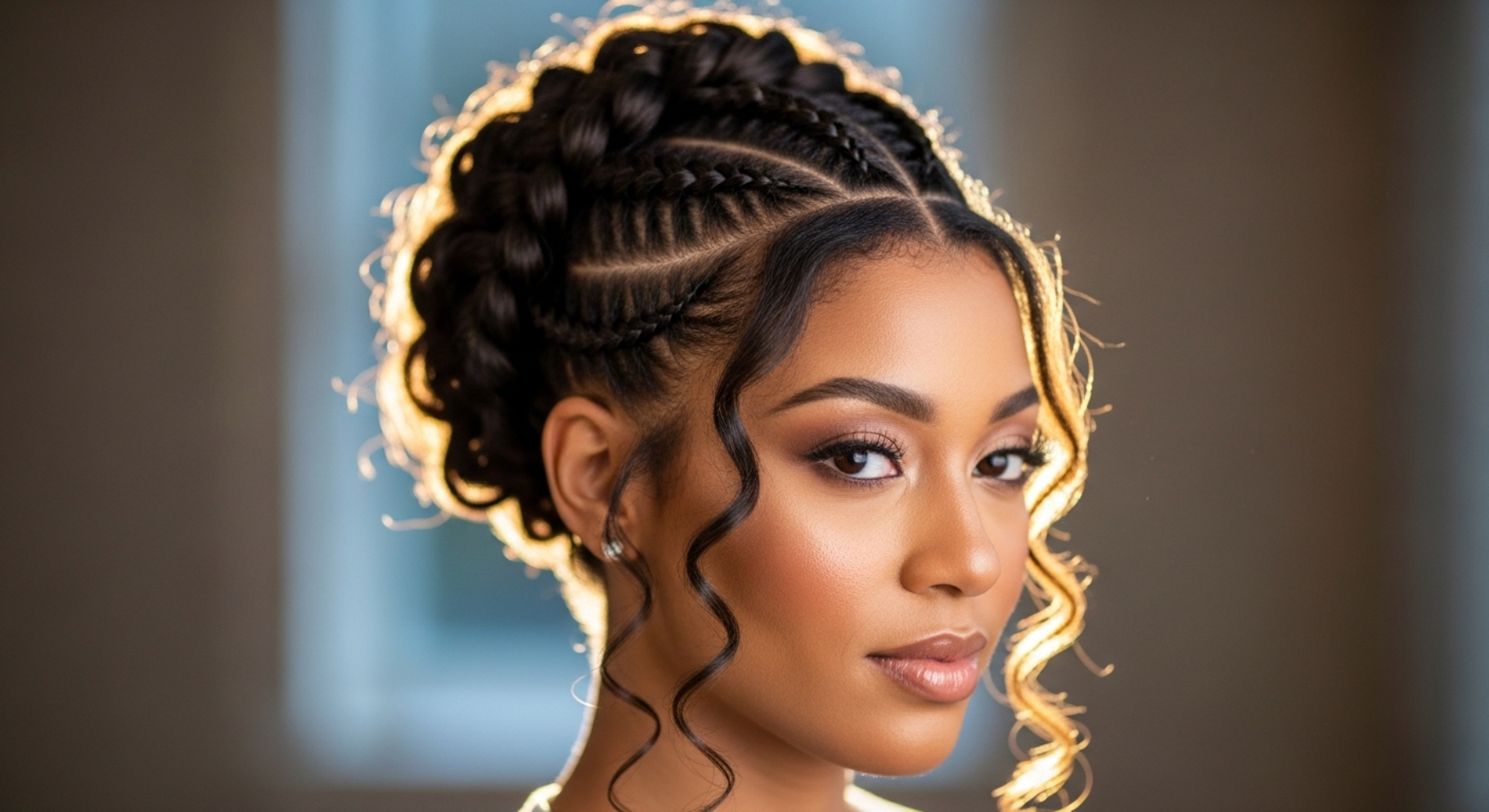 Braided Updo with Loose Curls