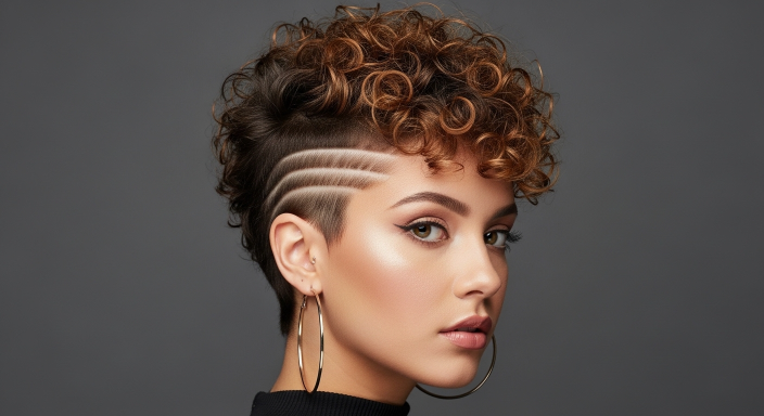 Curly Pixie with Shaved Design