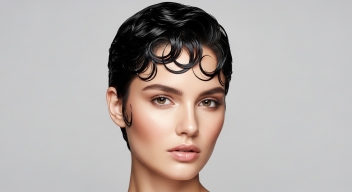Curly Pixie with Wet Look Finish