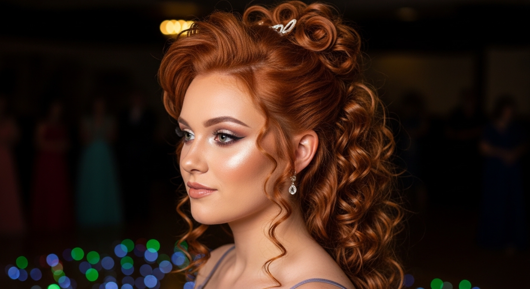 Defined Curly Half-Up Bow Style
