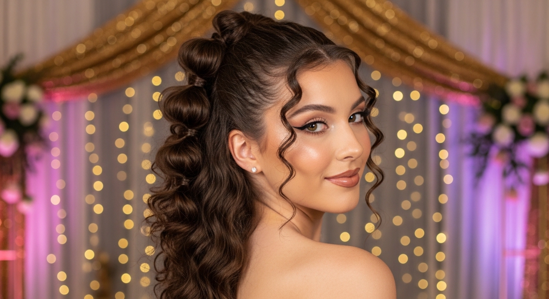 Half-Up Bubble Ponytail with Curls