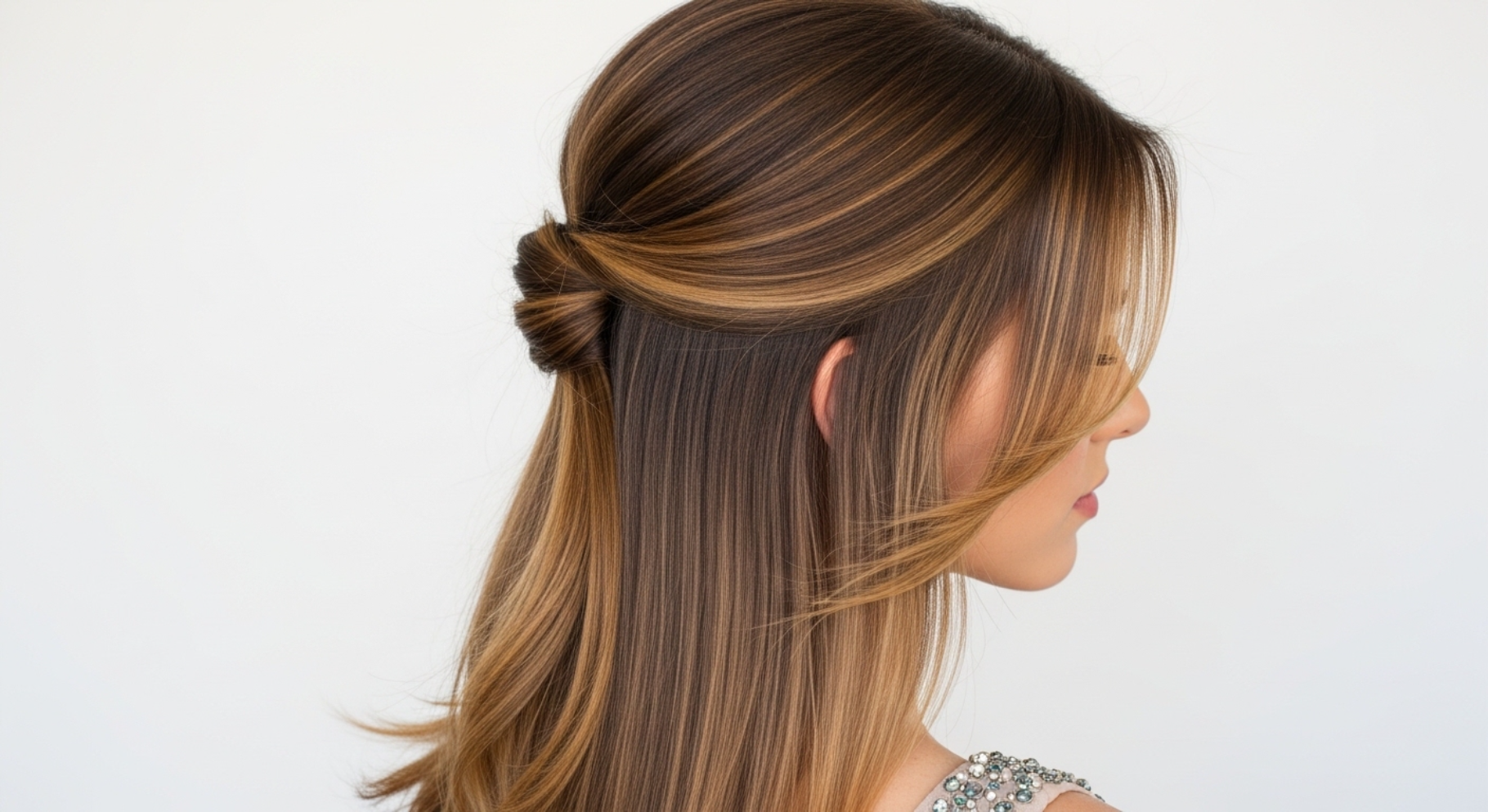 Half Up Glossy Straight Layers
