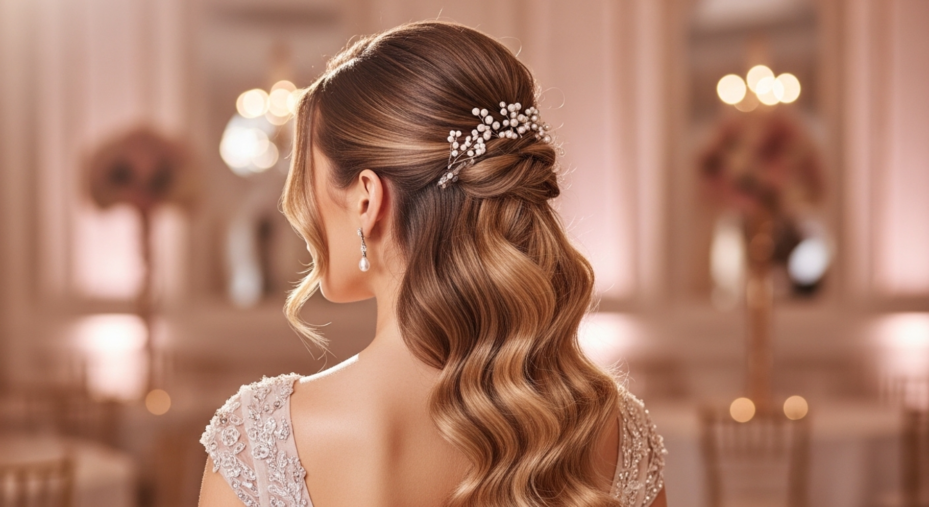 Half Up Pearl Clip Glam