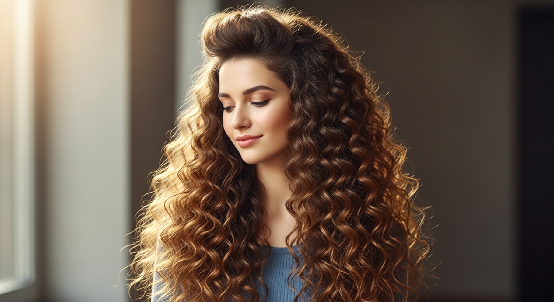 Long Curly Hair with Highlights