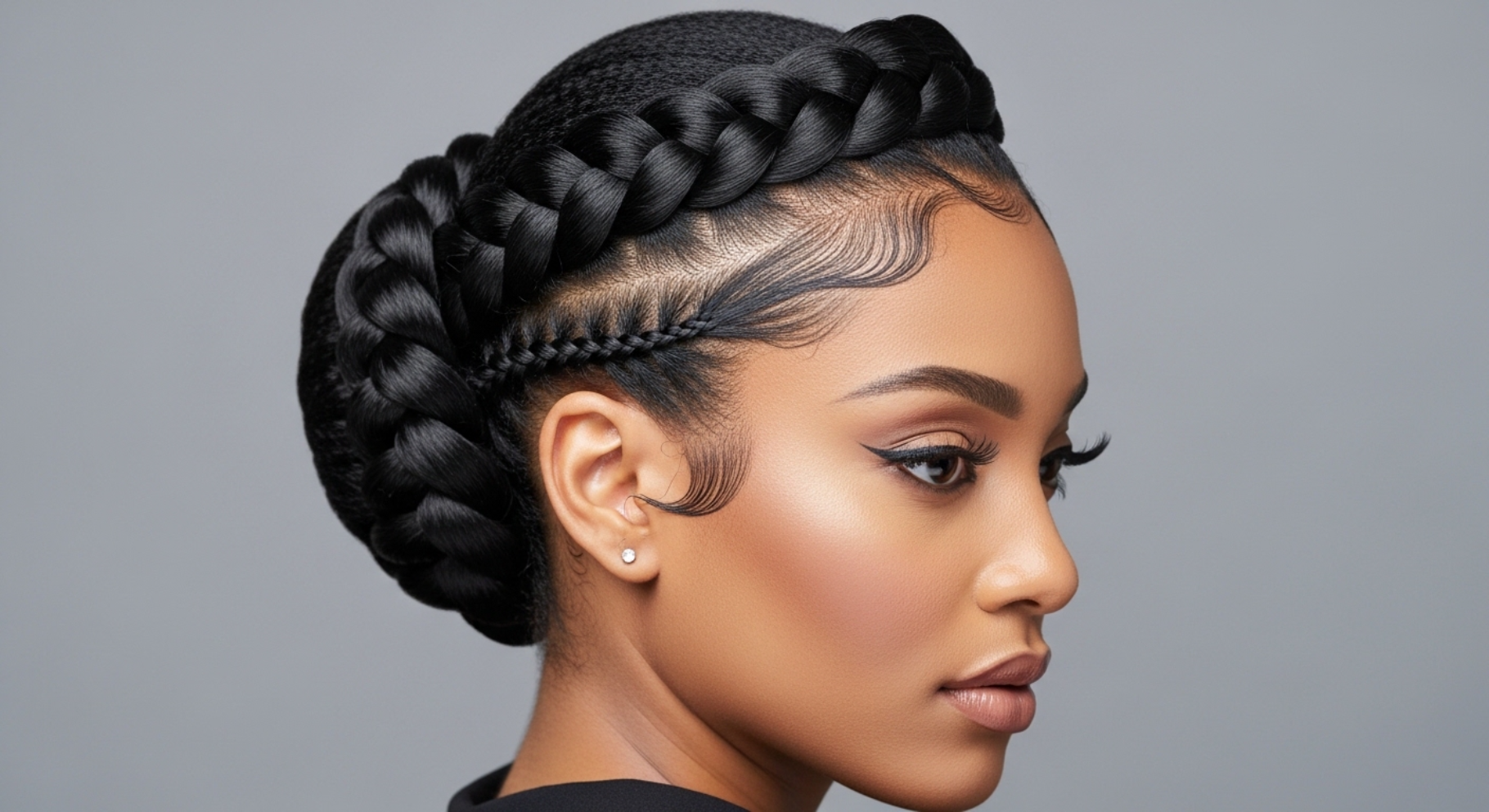 Side Braided Bun with Sleek Edges