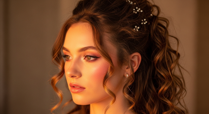 Soft Curly Half Up Glam