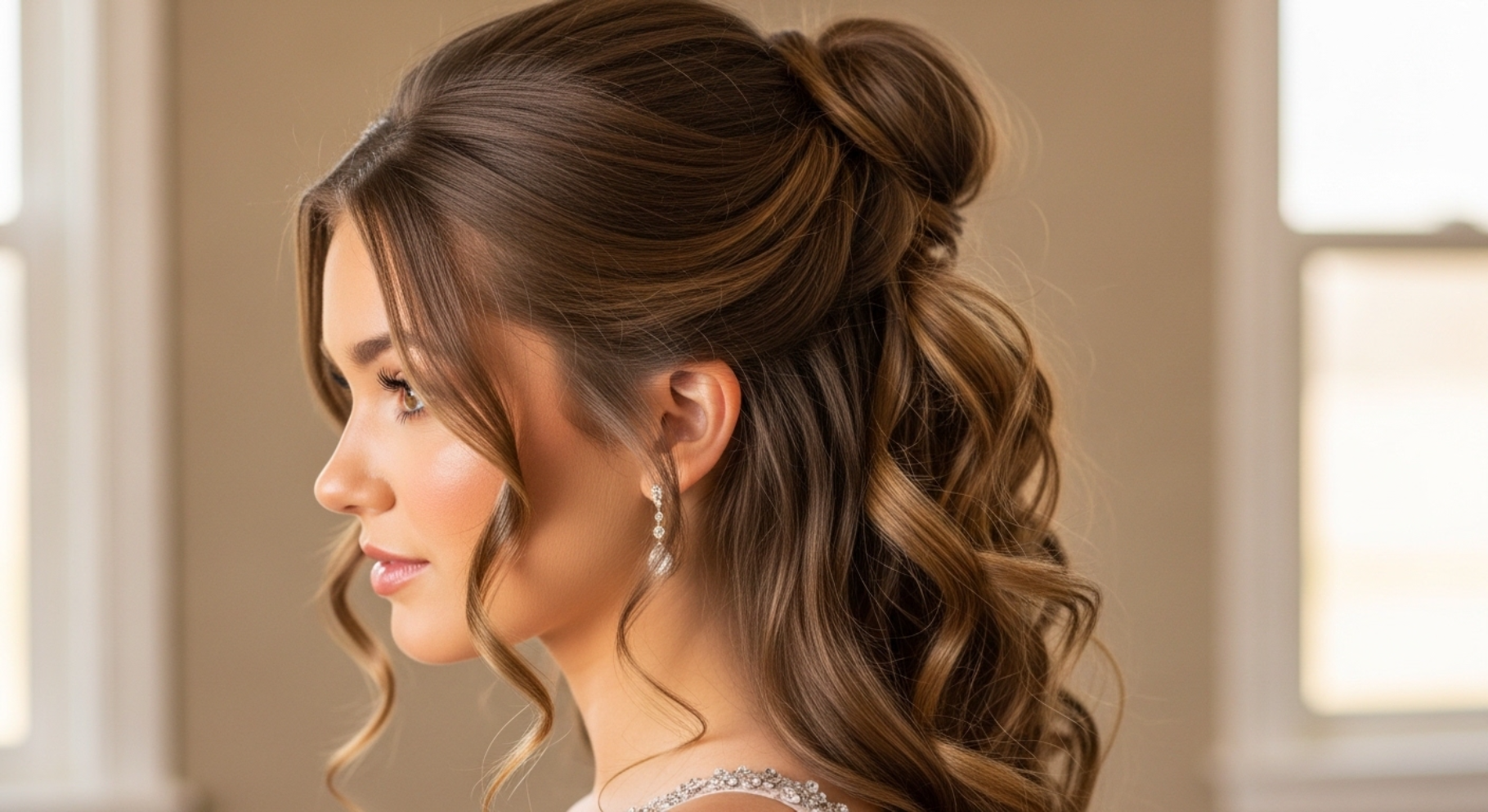 Soft Romantic Curly Half-Up Twist