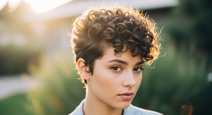 Textured Curly Pixie with Volume Crown