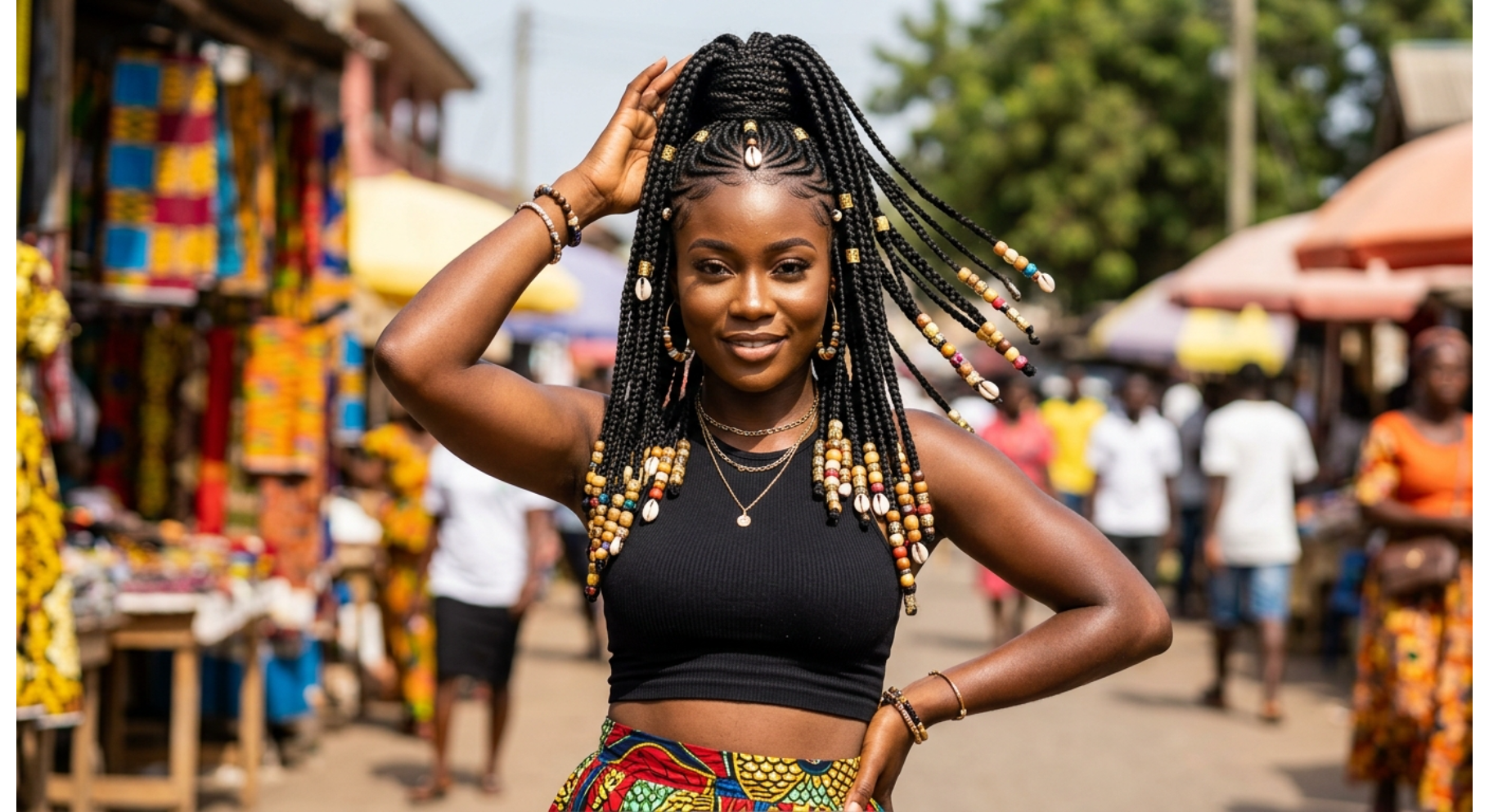 Fulani Braids Ponytail with Beads