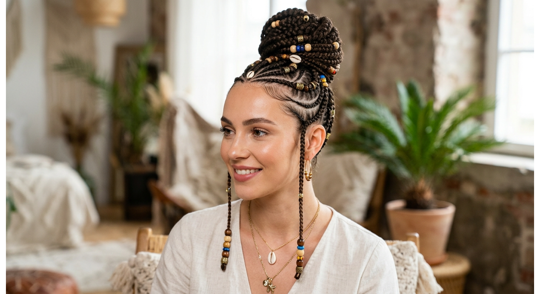 Fulani Braids with Beads and High Bun