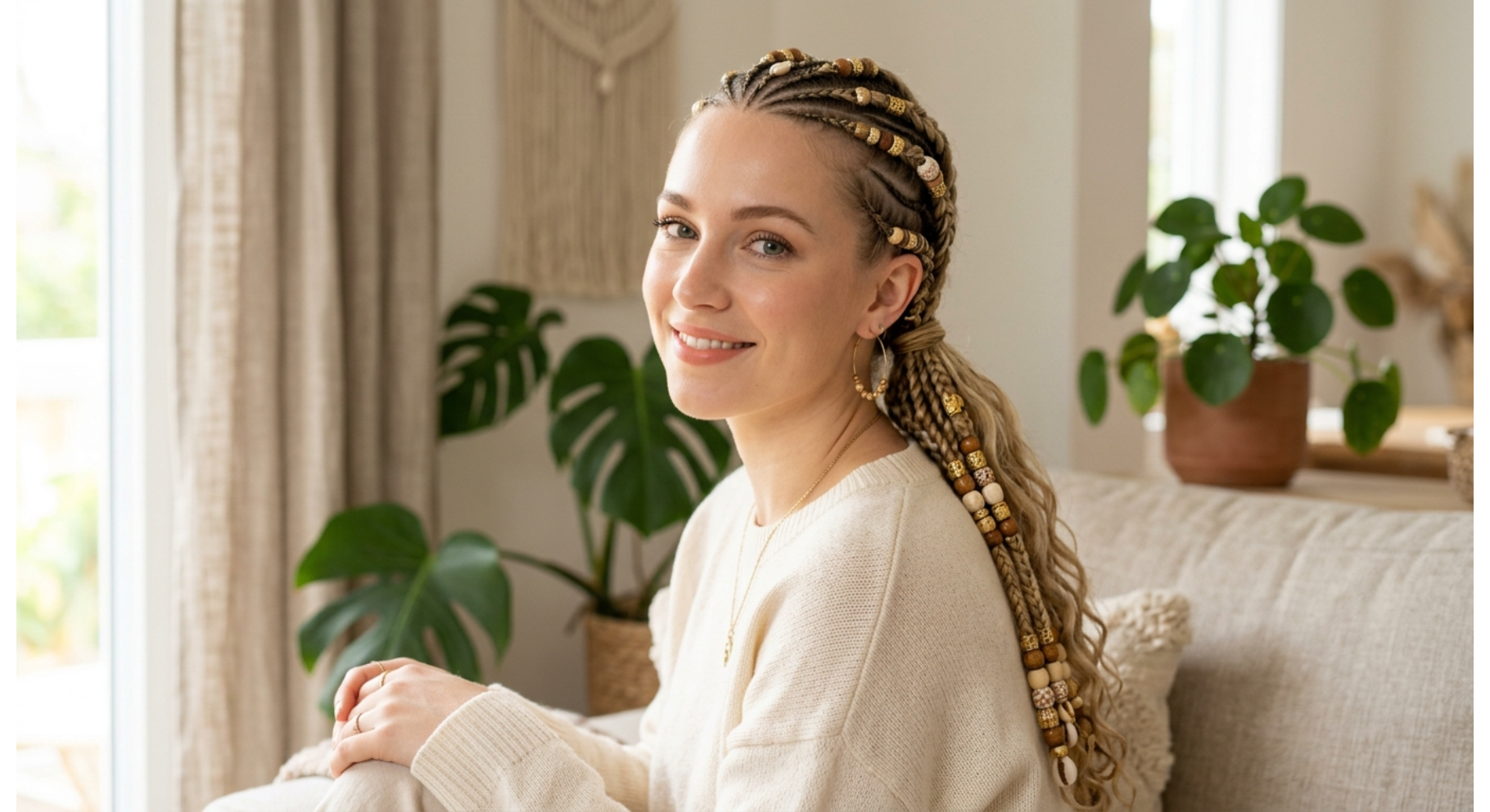 Fulani Braids with Beads and Low Ponytail