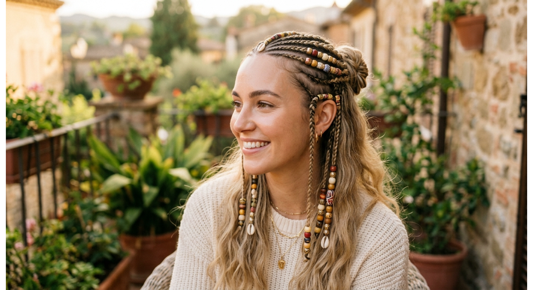Fulani Braids with Half-Up Style and Beads