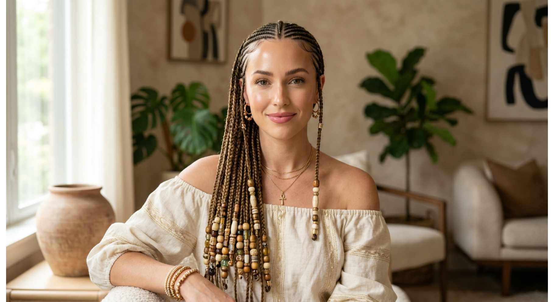 Fulani Braids with Long Beads
