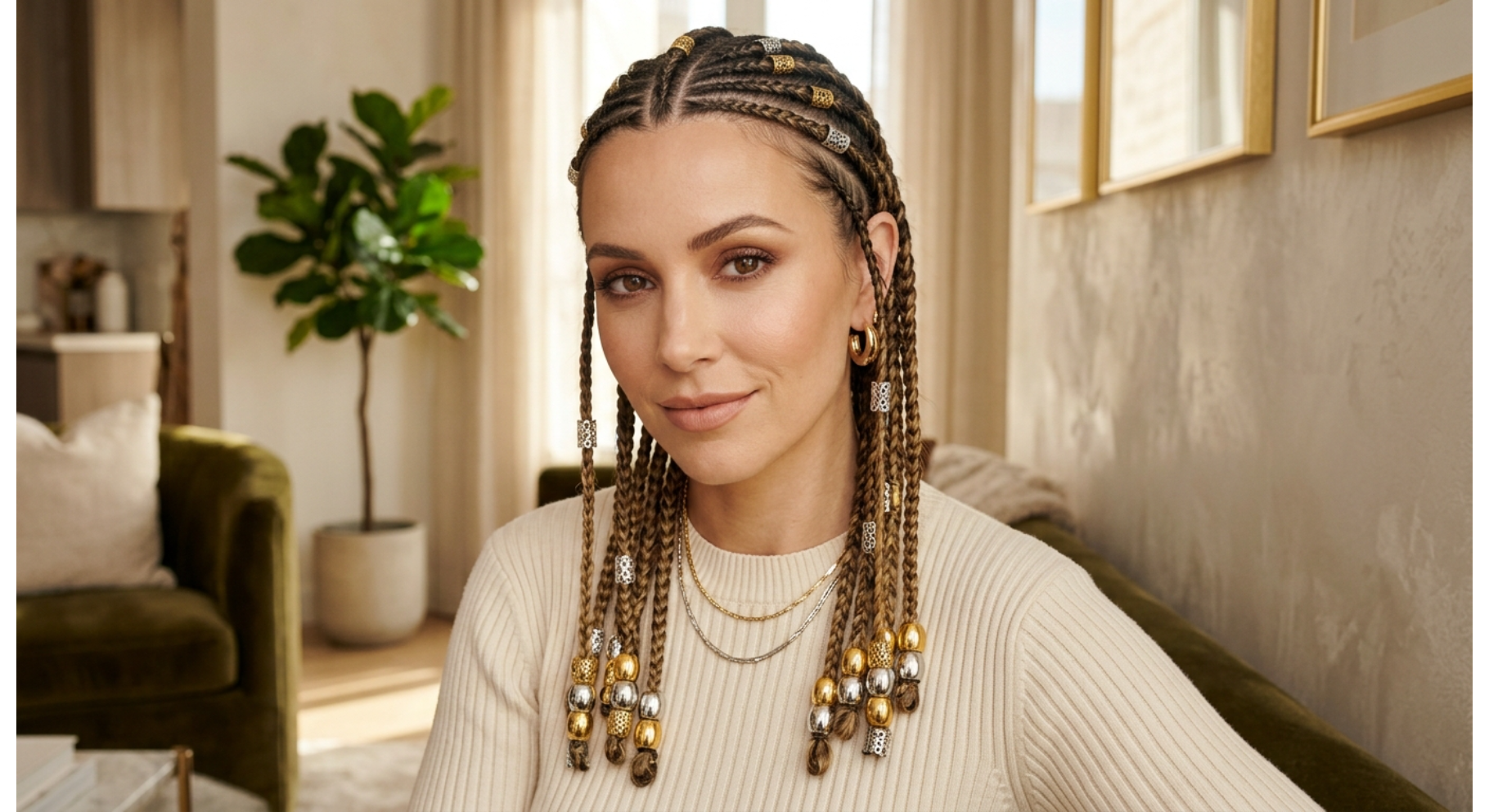 Fulani Braids with Metallic Beads
