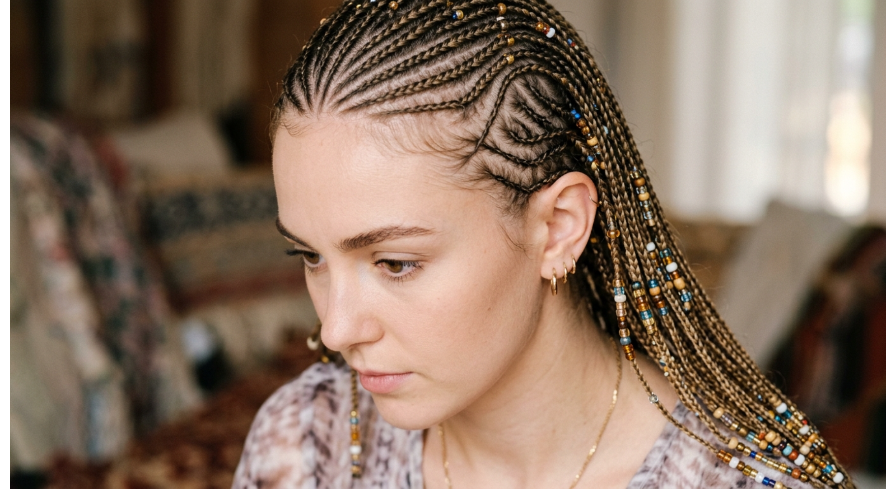Fulani Braids with Micro Braids and Beads