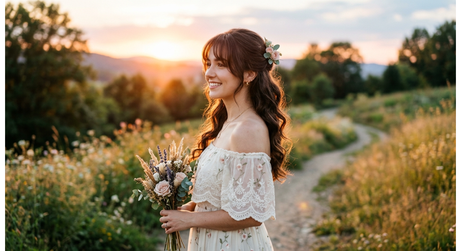 Half-Up Hairstyle with Soft Bangs