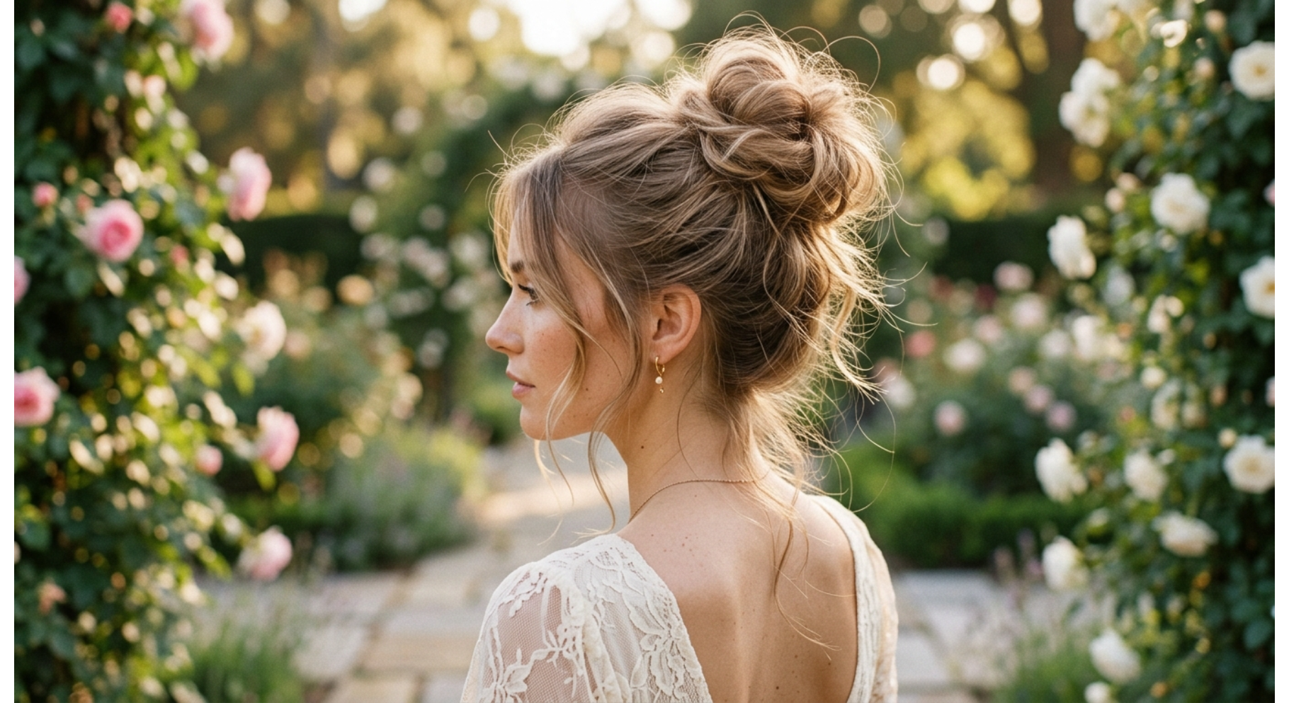 High Loose Bun with Face Framing Layers