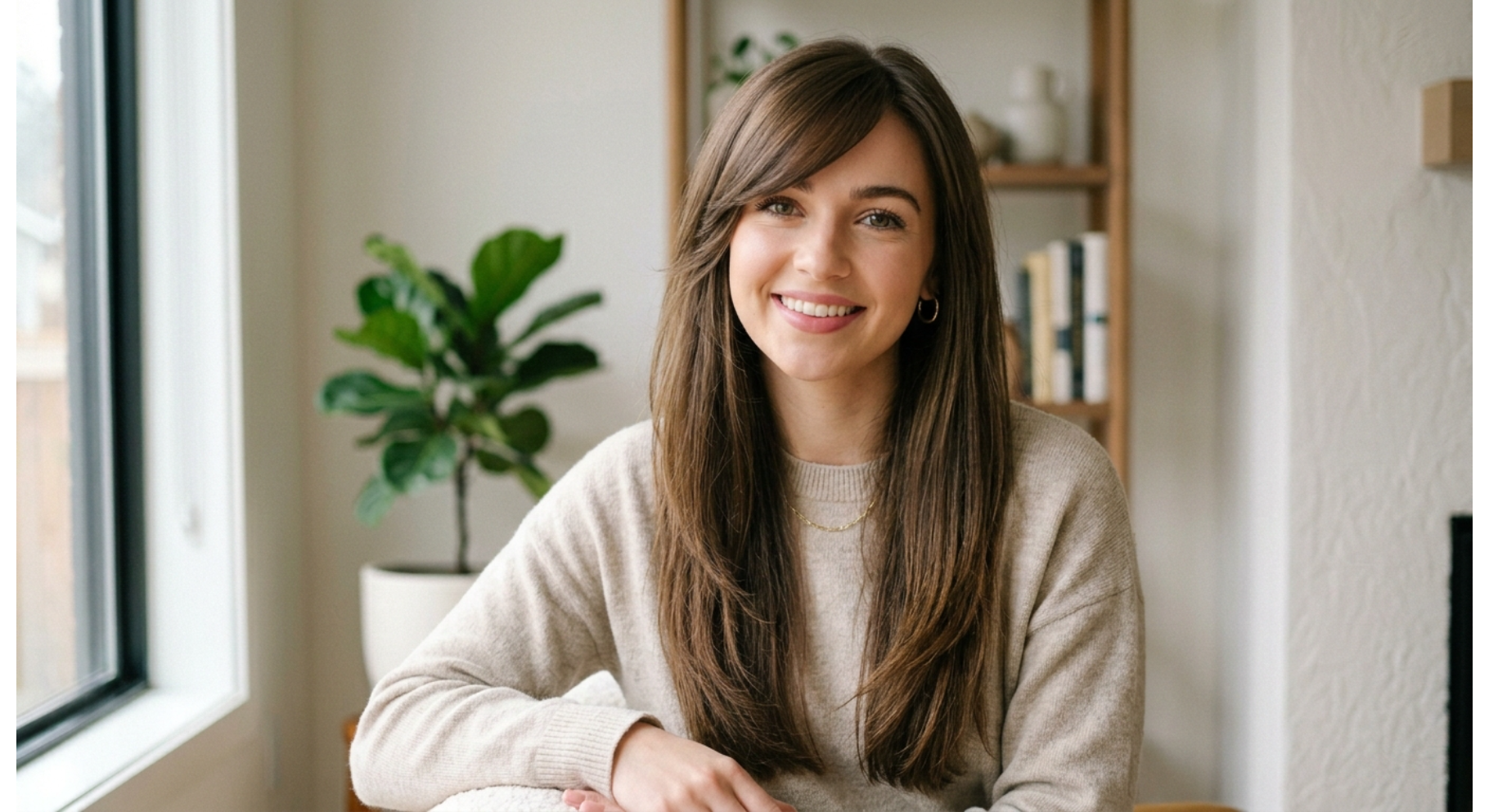 Long Layered Hair with Side Swept Bangs