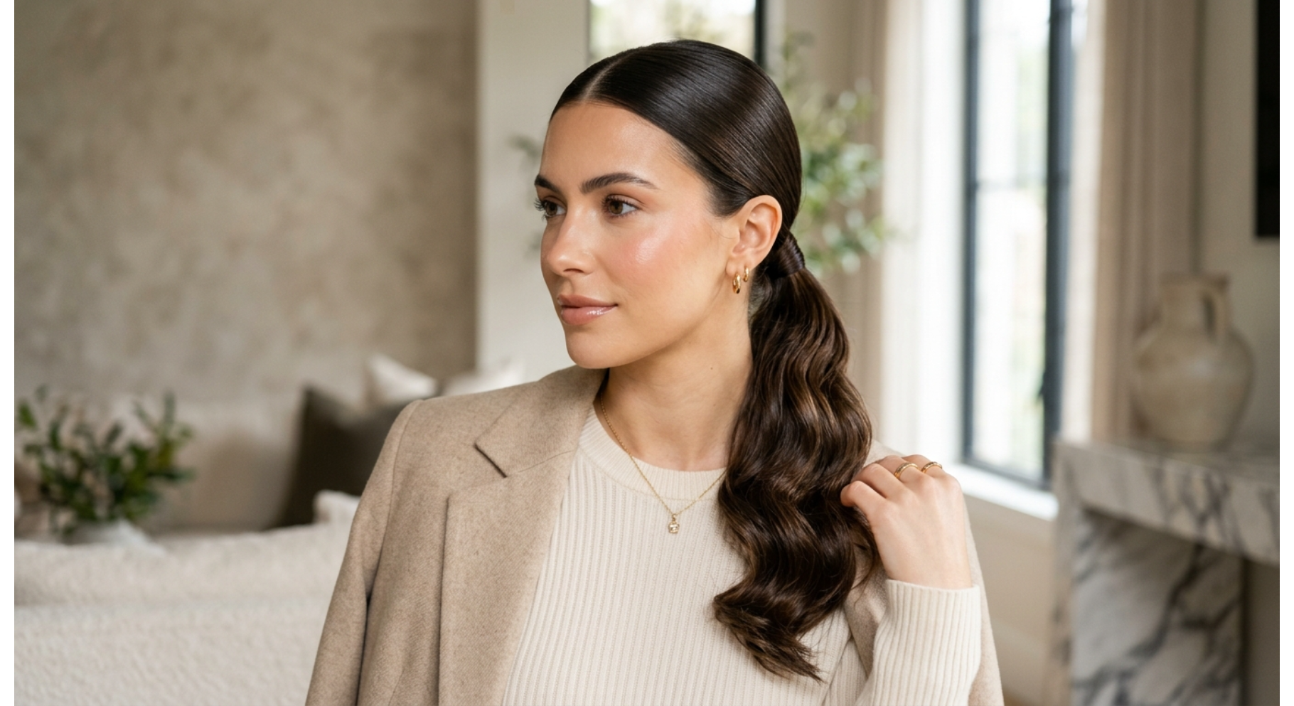 Low Slick Ponytail With Waves