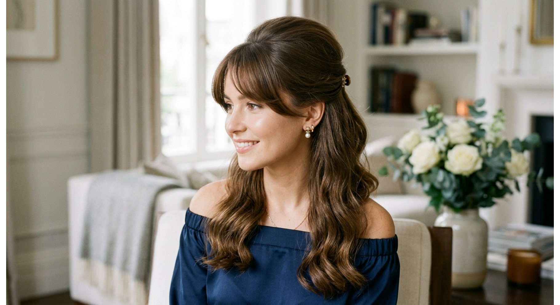 Polished Half Up Style with Side Bangs