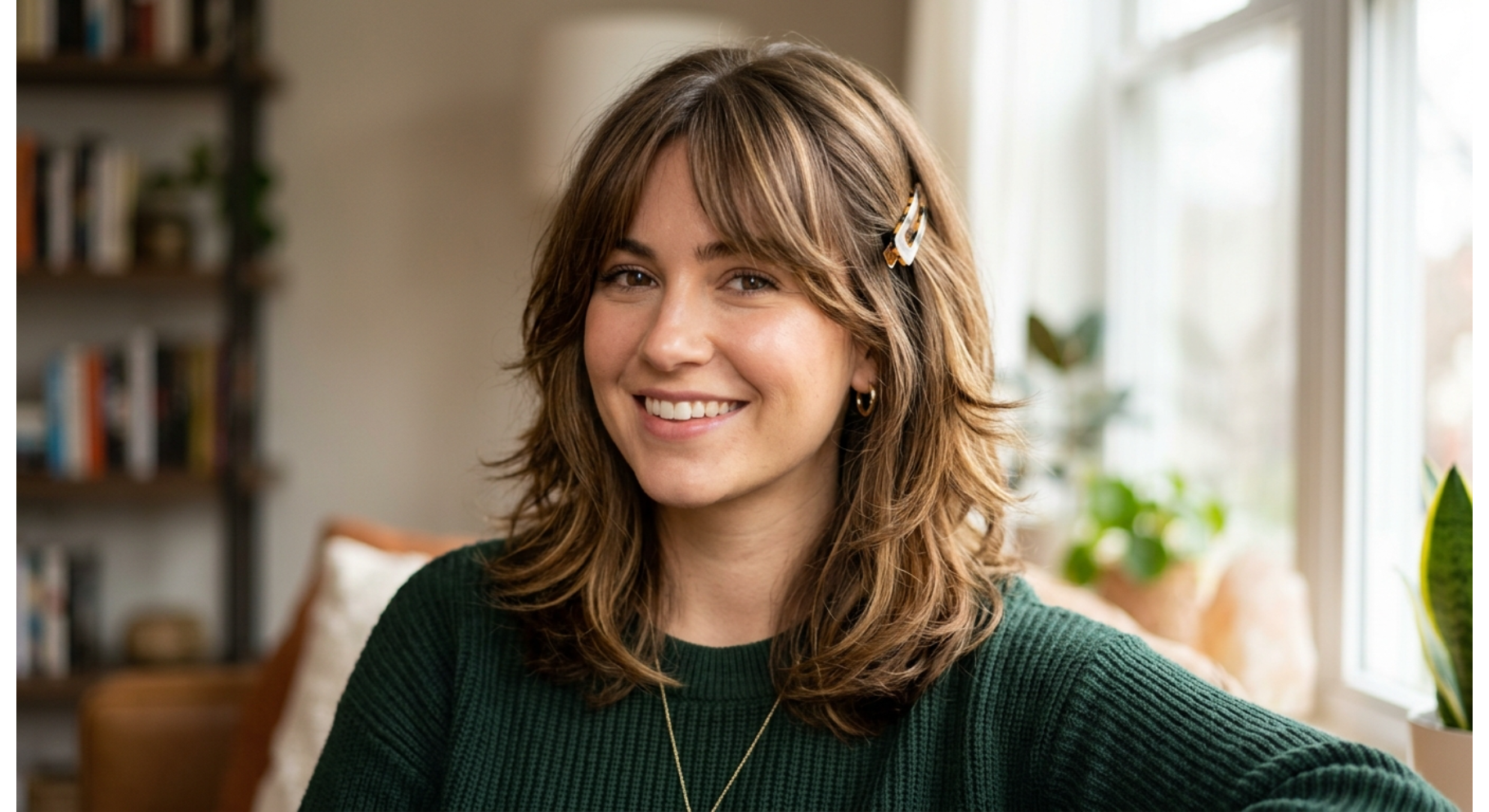 Shoulder-Length Layered Cut with Curtain Bangs