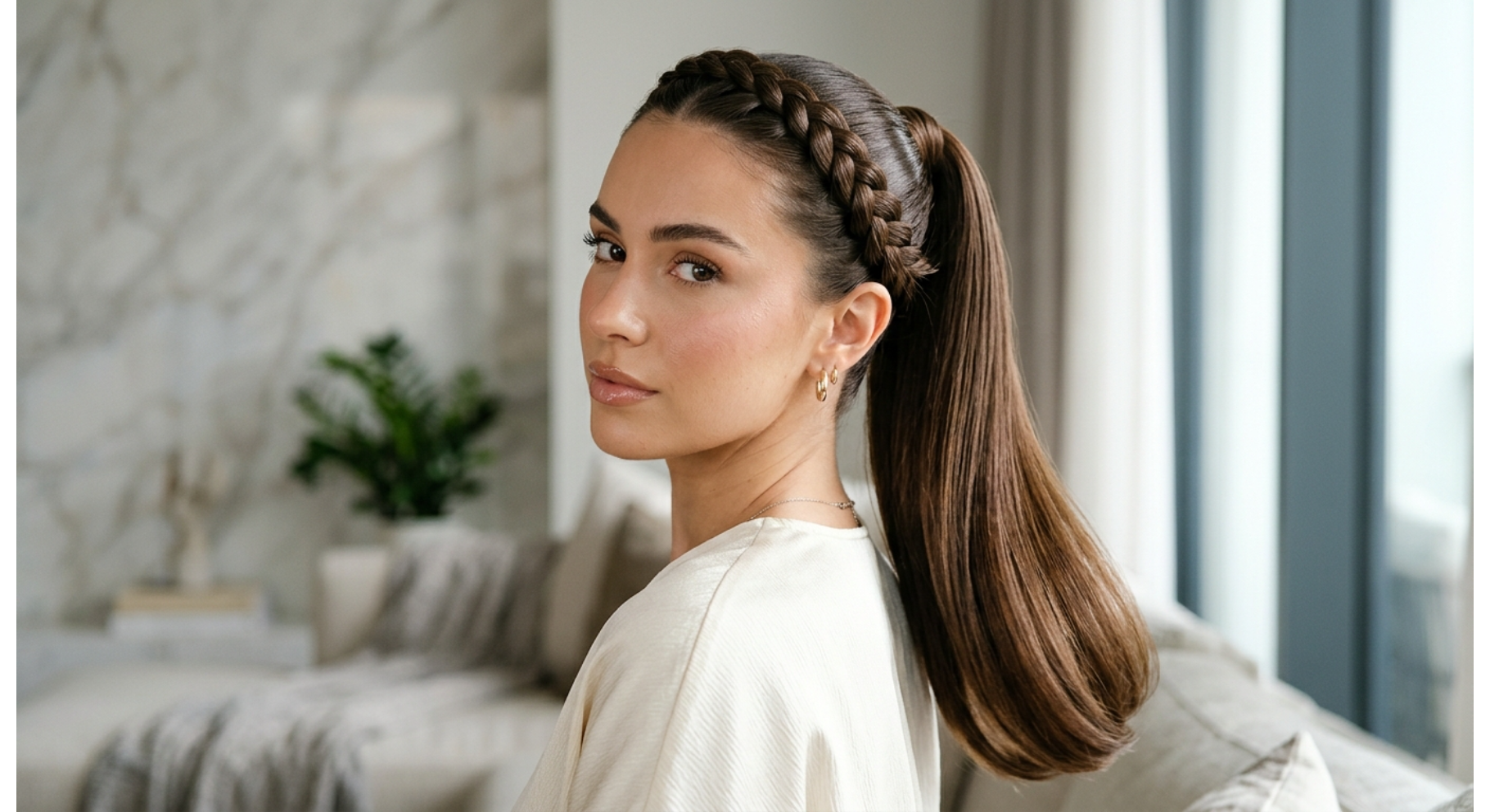 Sleek Braided Crown Ponytail