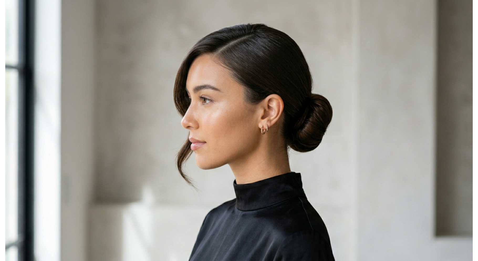 Sleek Bun with Side Bang Detail