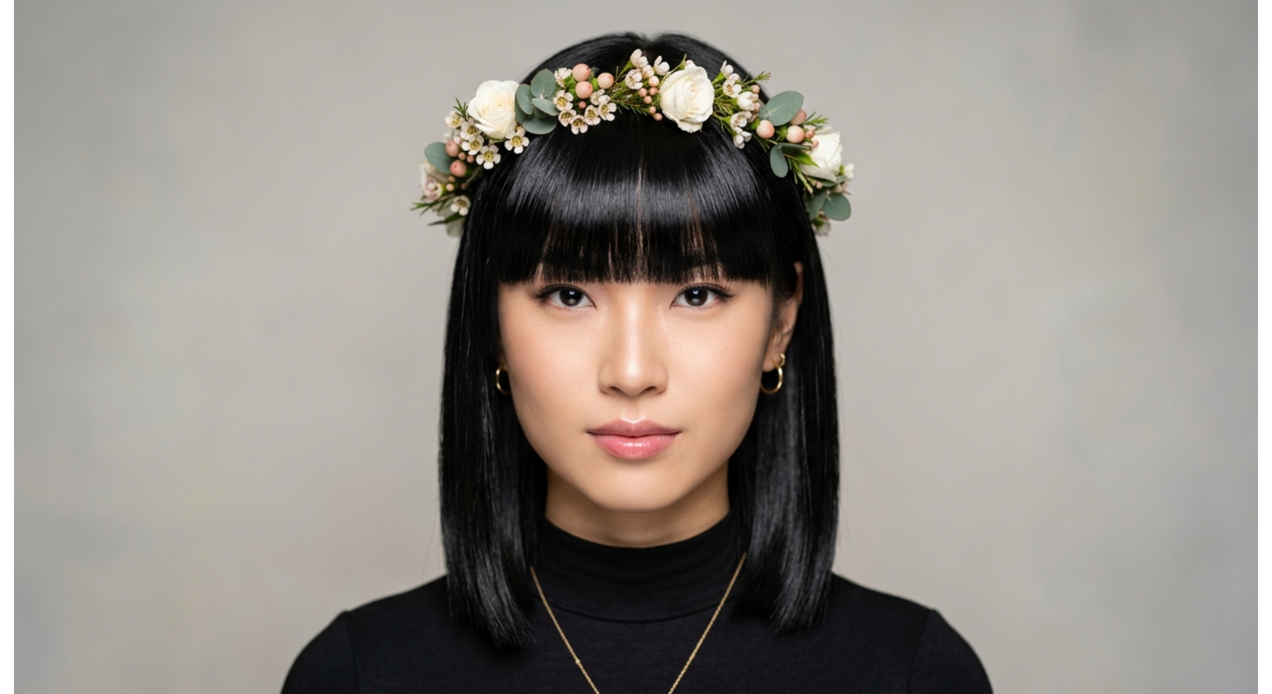 Sleek Straight Hair with Full Bangs