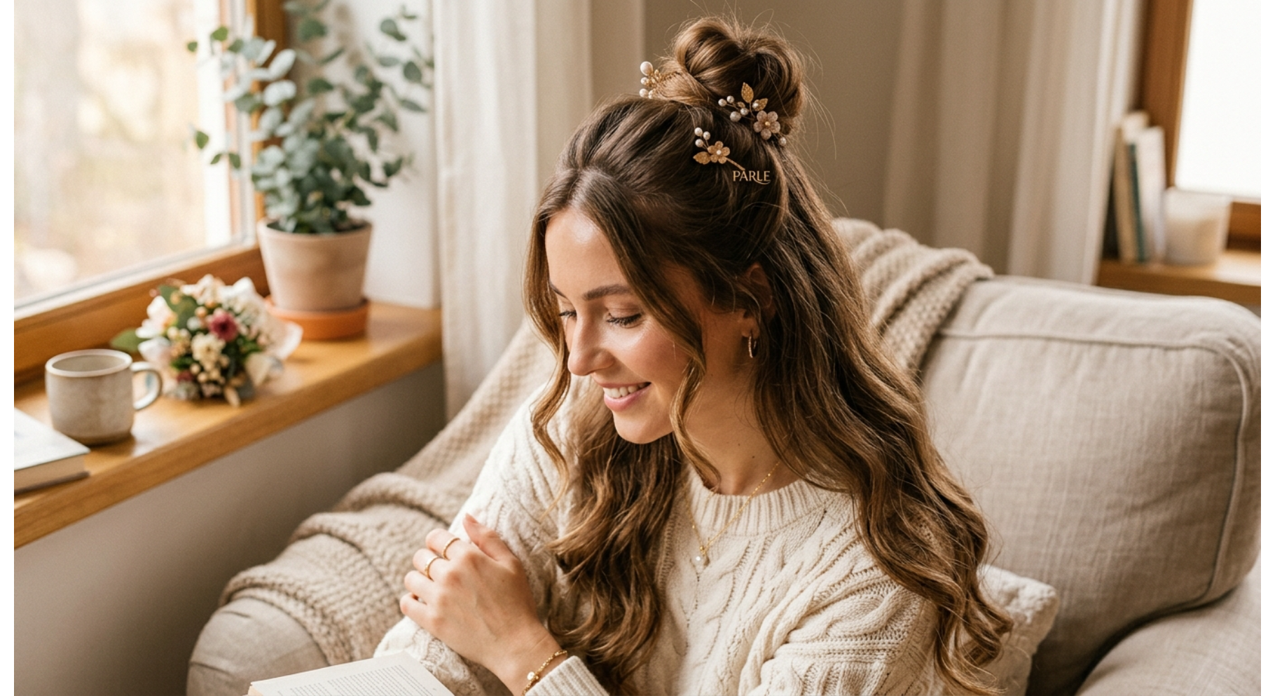 Soft Curled Half Up Bun