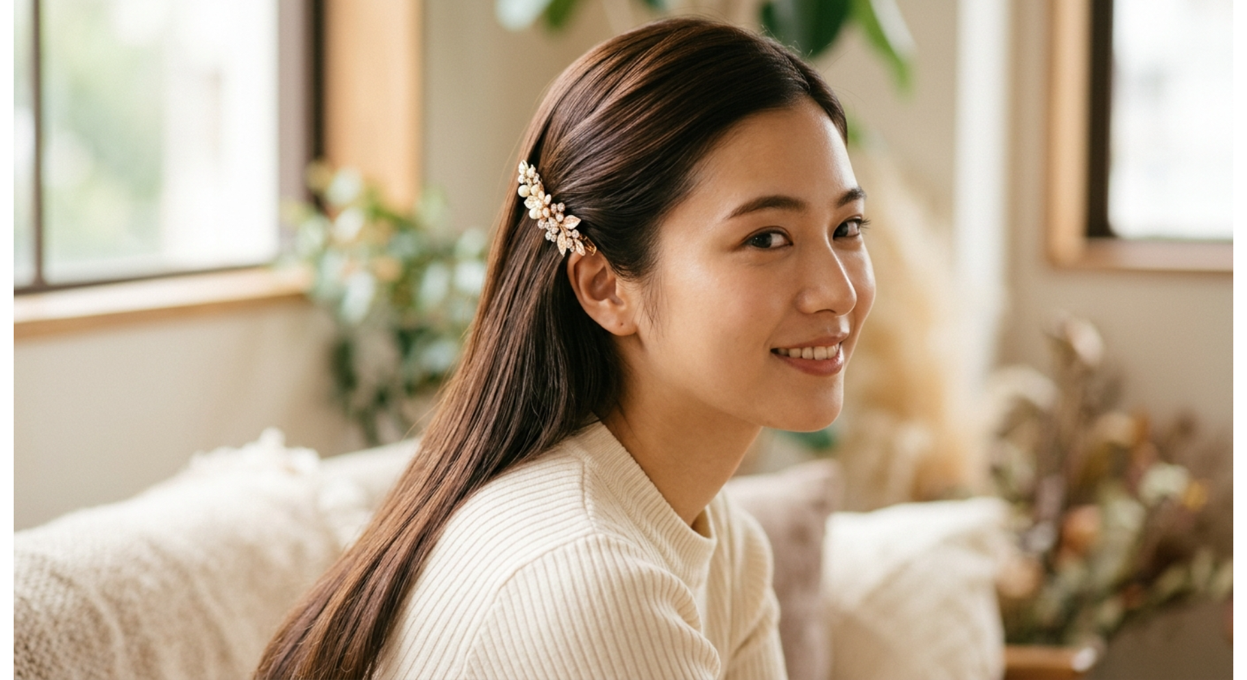 Straight Hair Elegant Clip Back
