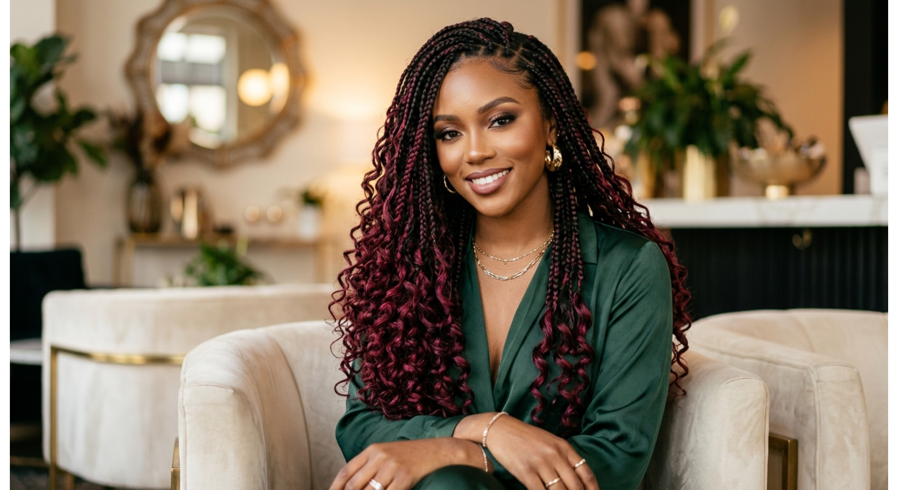 Boho Braids With Burgundy Highlights
