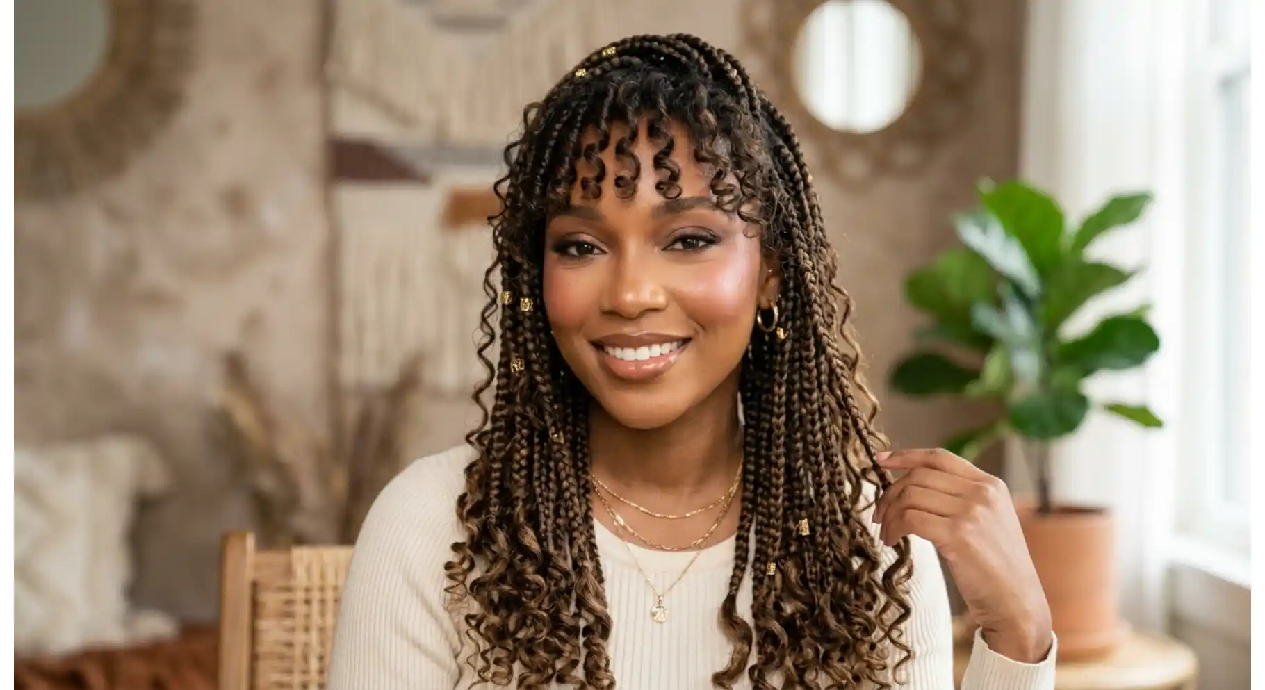 Boho Braids With Curly Bangs