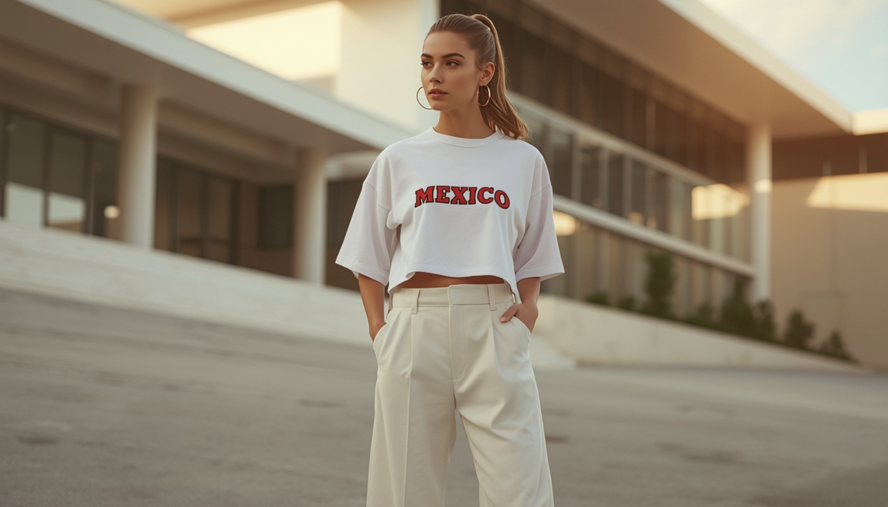 Cropped Mexico Shirt With Wide-Leg Trousers
