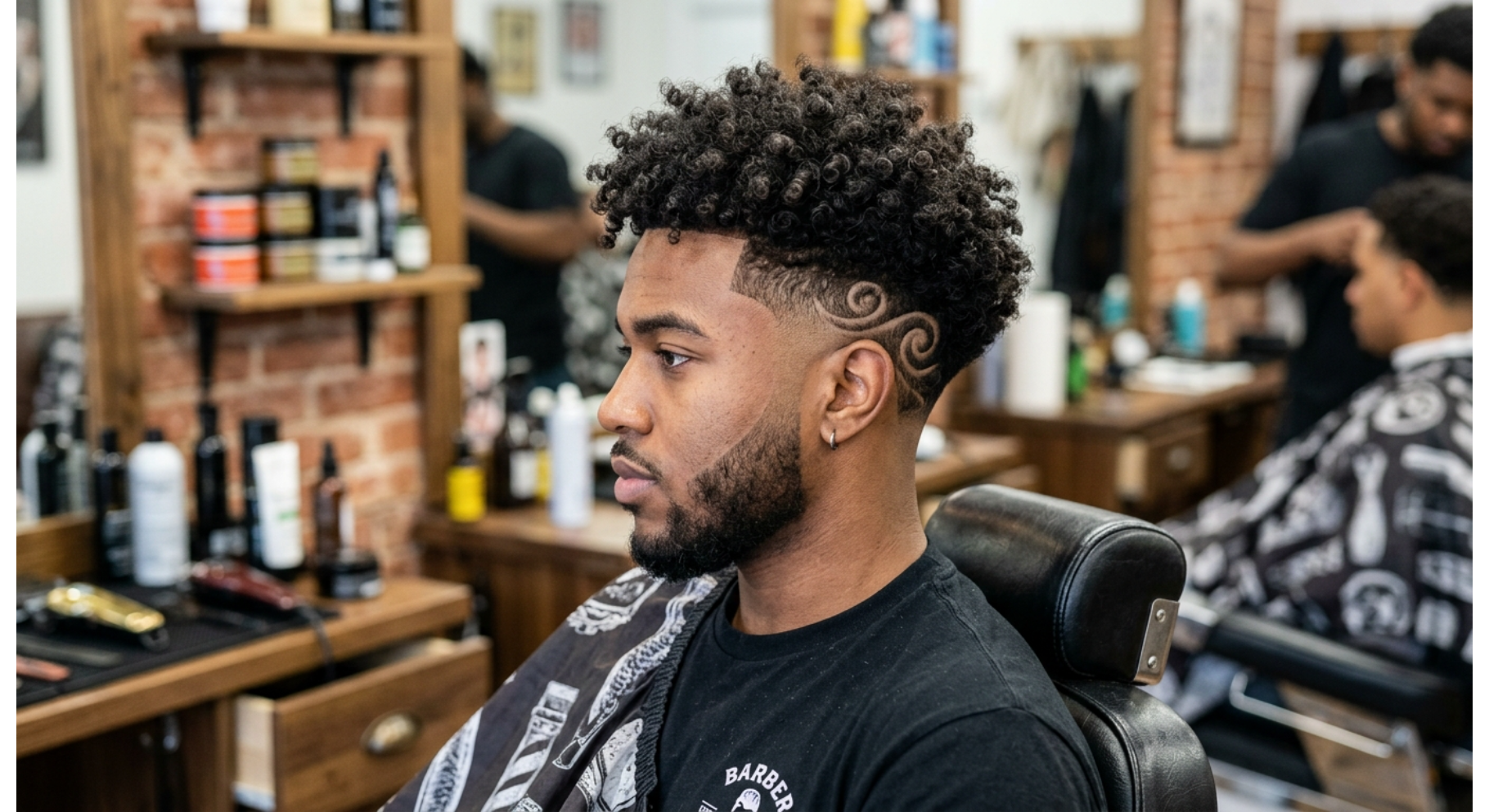 Curly Burst Fade With Swirl Design