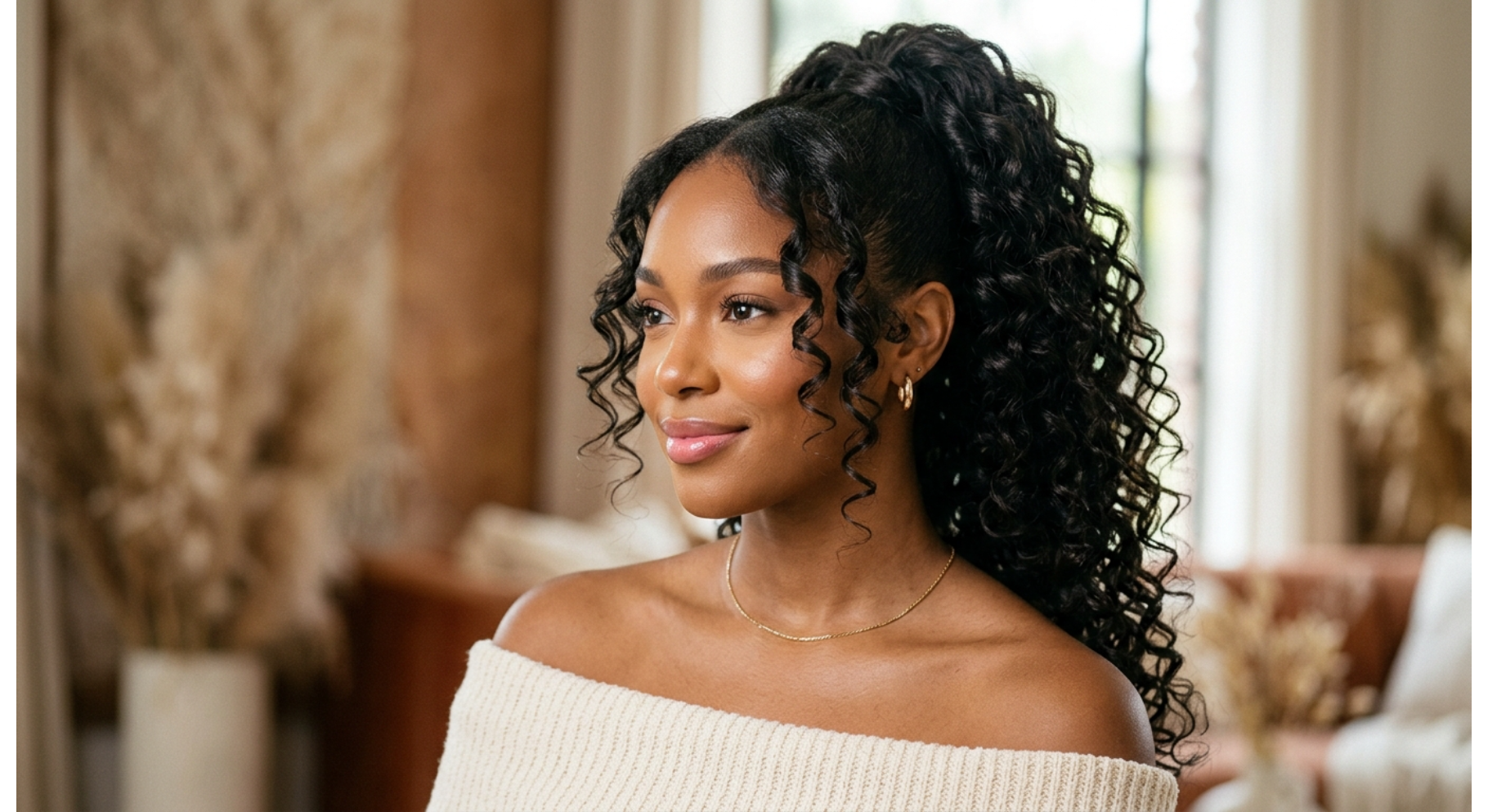Curly Ponytail with Face Framing Tendrils