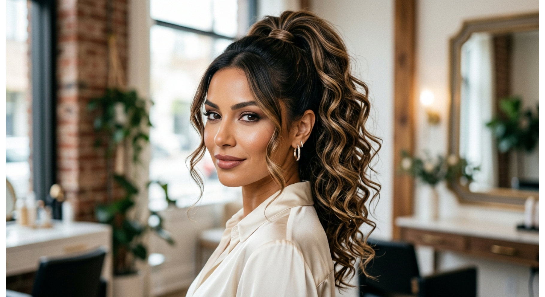 Curly Ponytail with Highlighted Extensions