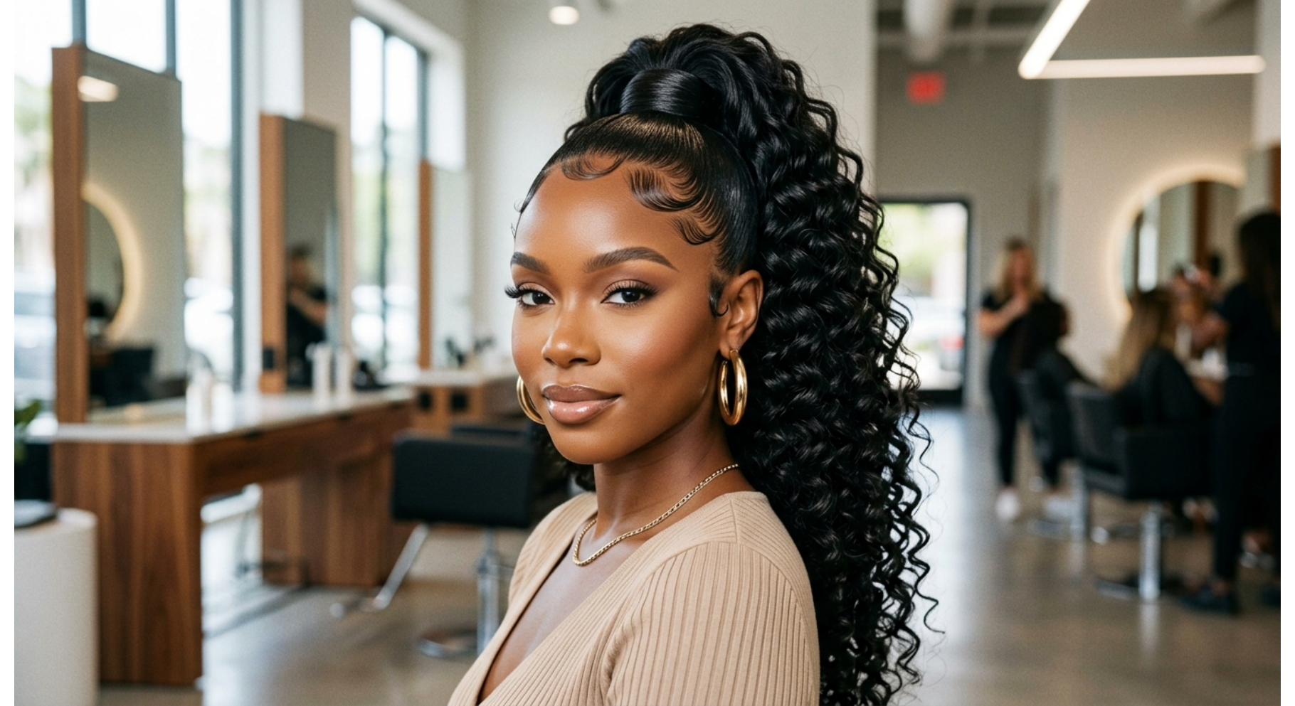 Curly Ponytail with Laid Edges