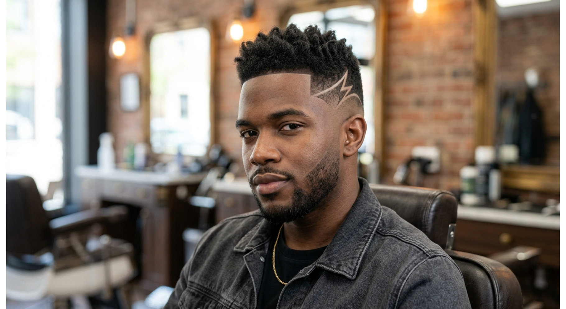 High Fade With Lightning Bolt Design