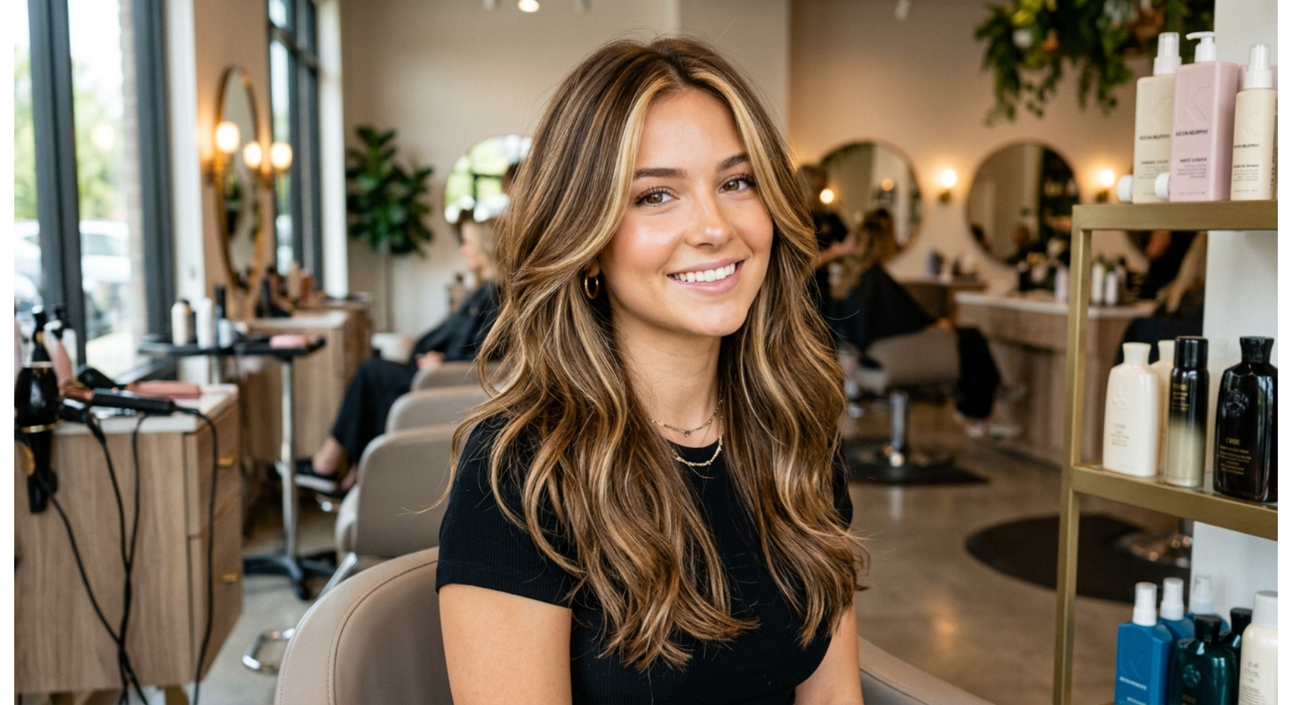 Layered Haircut With Money Piece Highlights