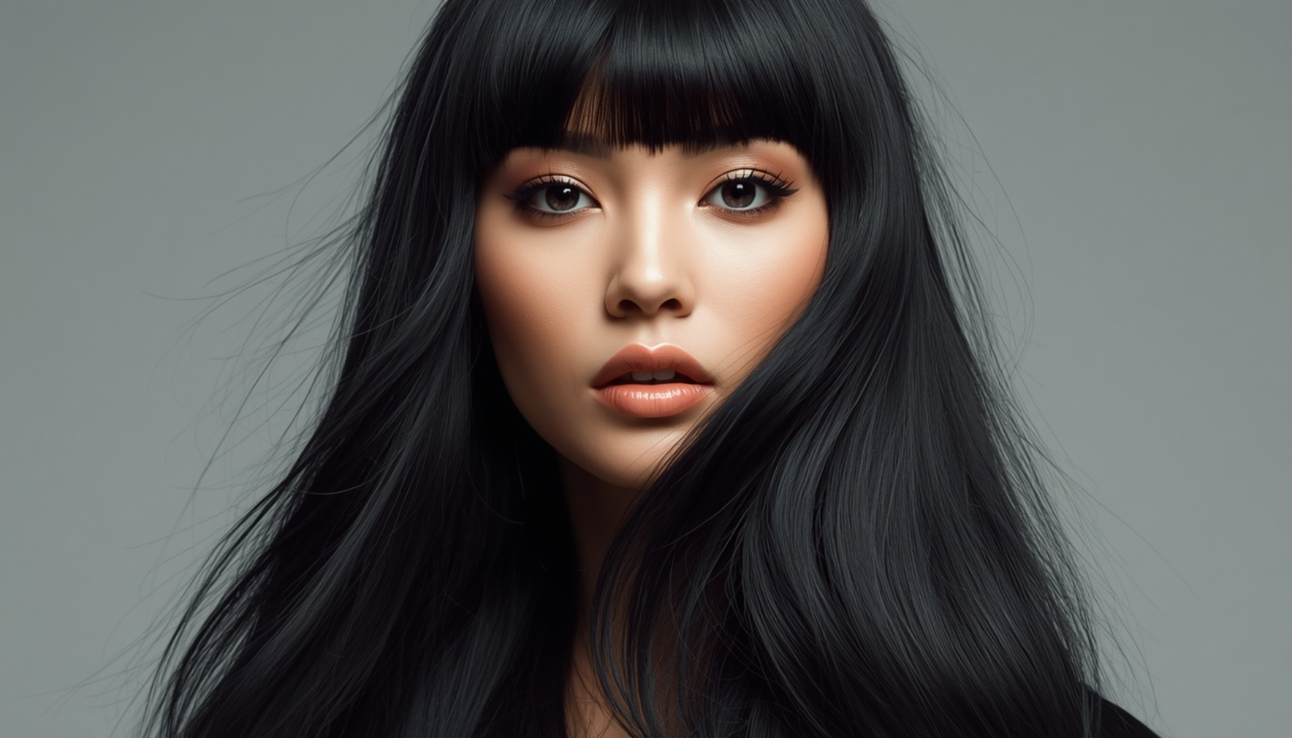 Long Shag With Blunt Bangs and Soft Layers