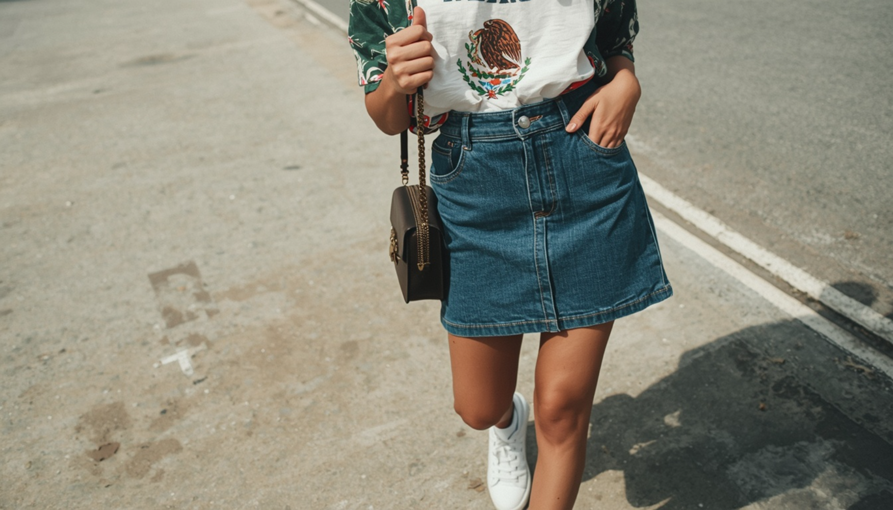 Mexico Shirt With Denim Mini Skirt