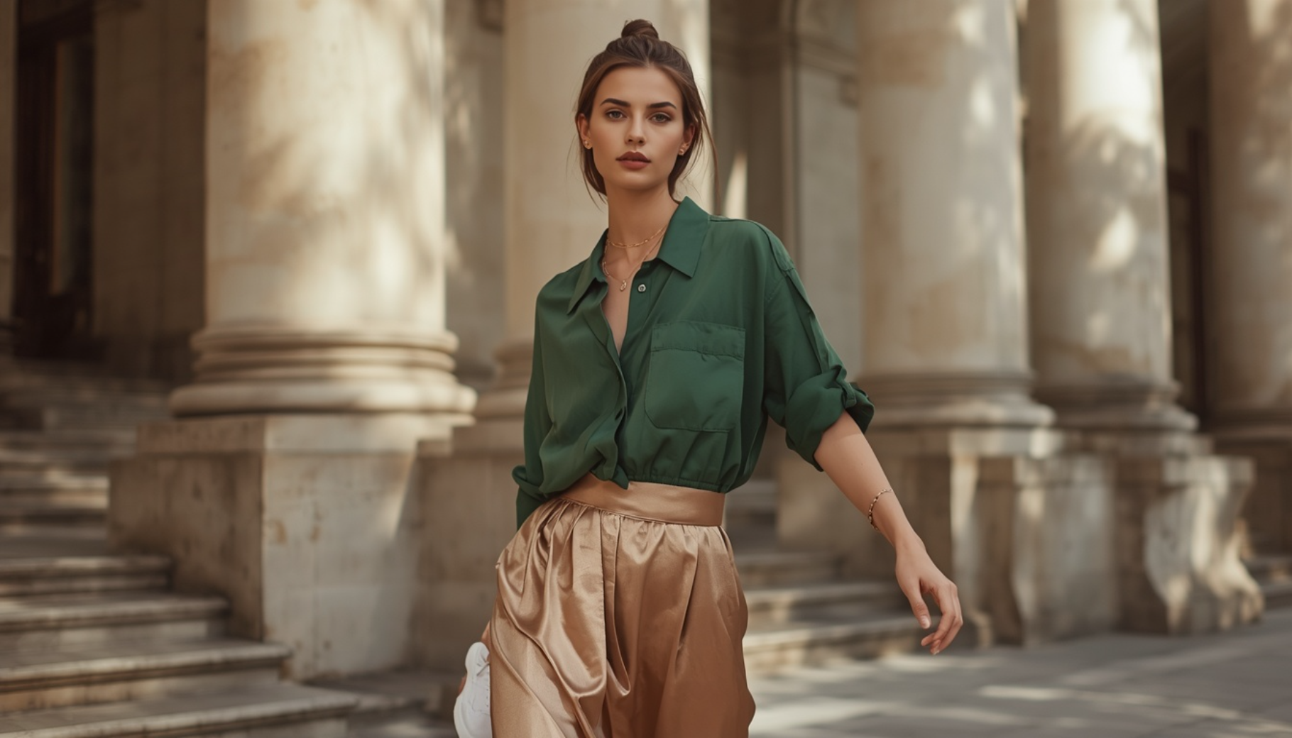 Mexico Shirt With Satin Midi Skirt