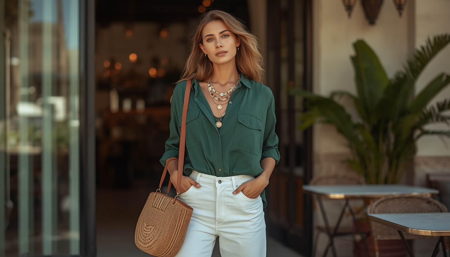 Mexico Shirt With White Wide-Leg Jeans