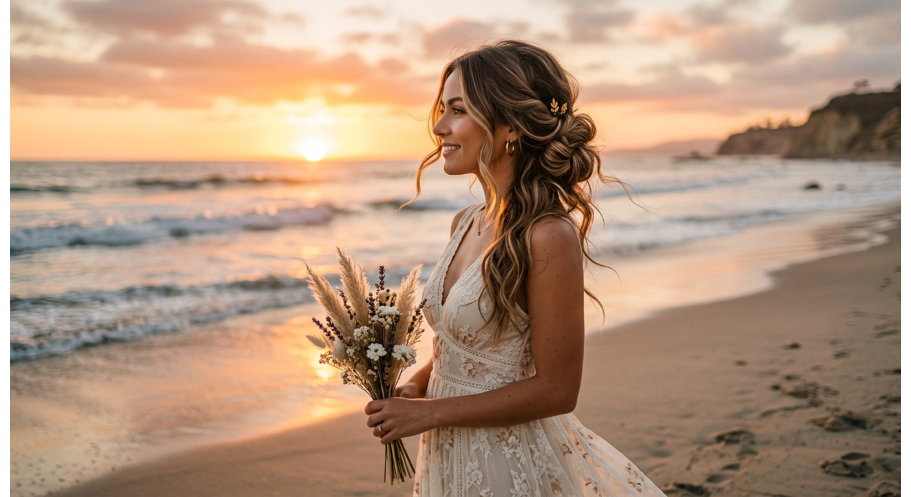 Romantic Side Bun with Loose Waves