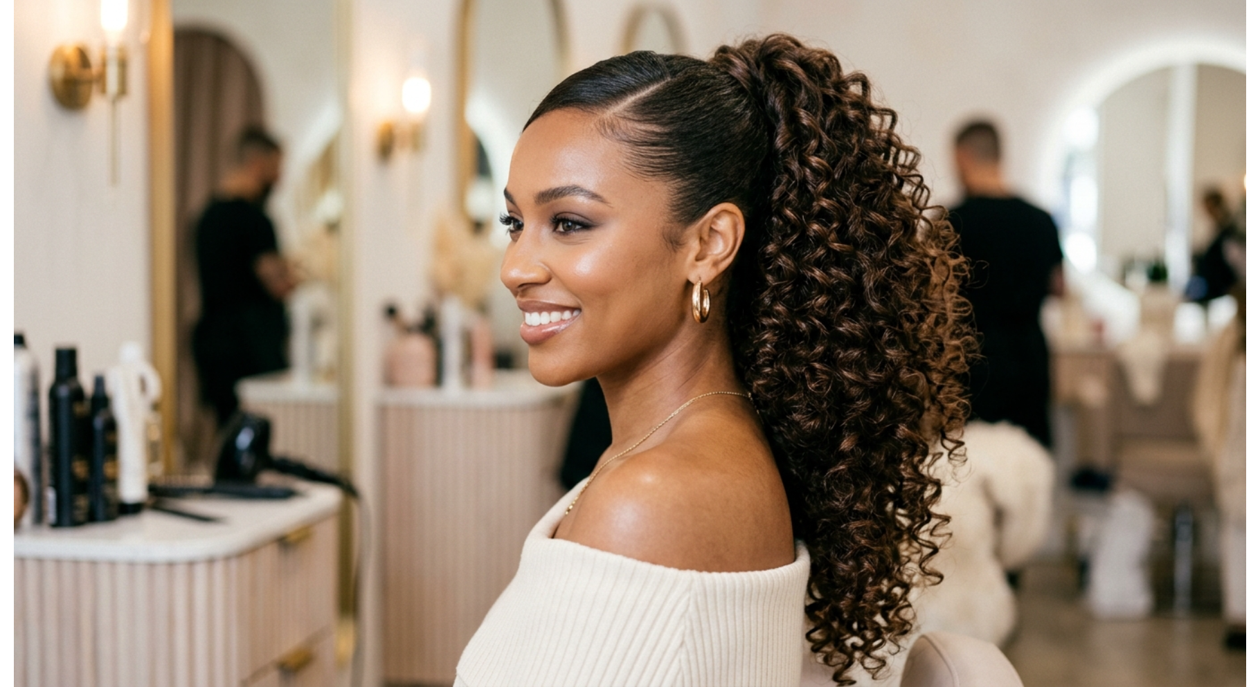Side Part Glam Curly Ponytail 