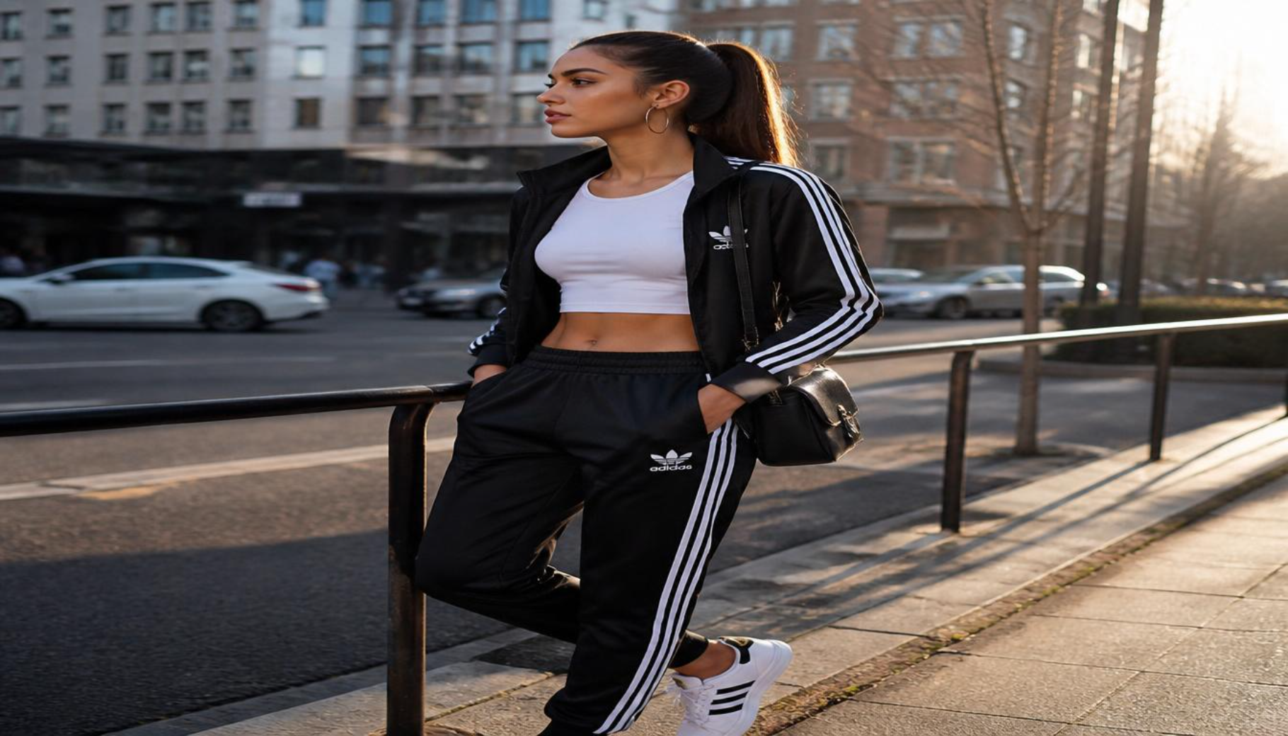 Black Tracksuit with White Crop Top