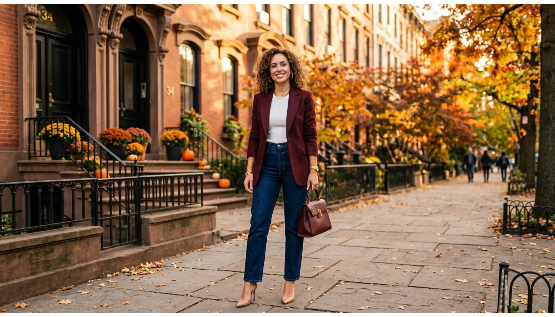 Burgundy Blazer with Dark Denim