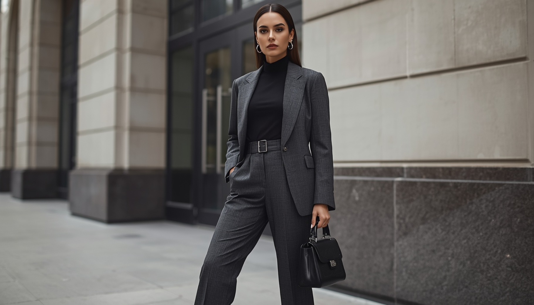 Charcoal Gray Belted Suit